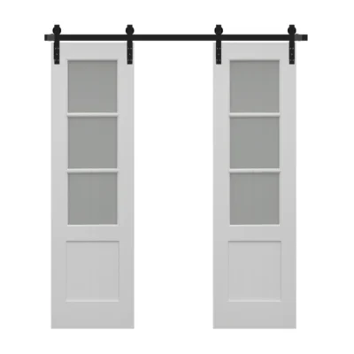 3 Glass Double Sliding Barn Door