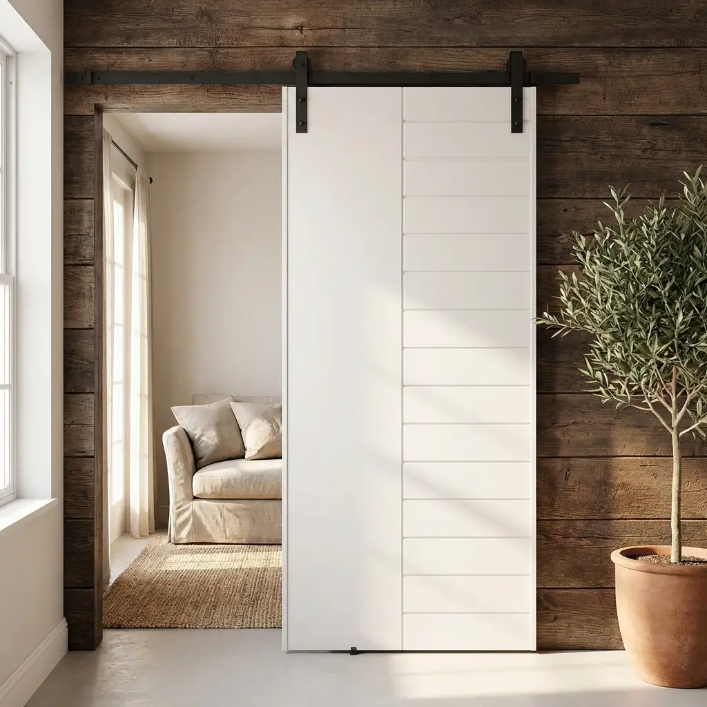 white sliding barn door