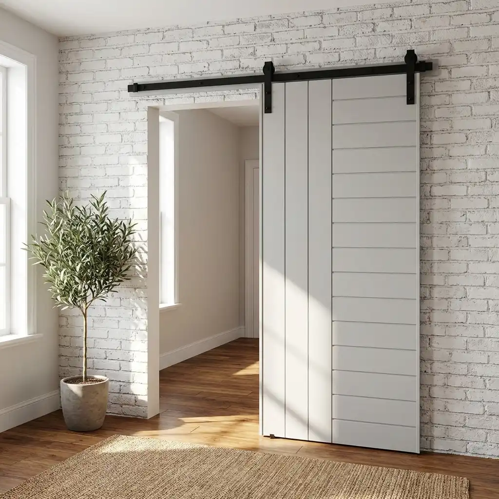 white sliding barn door