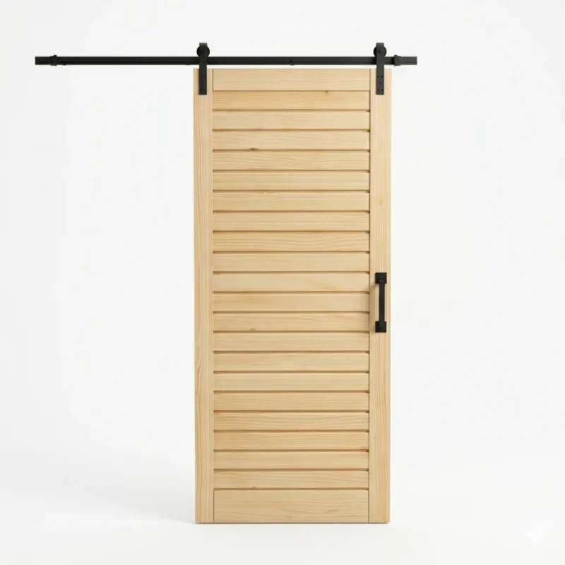 Pine Horizontal Sliding Barn Door 2100mm x 930mm with Black Sliding Mechanism