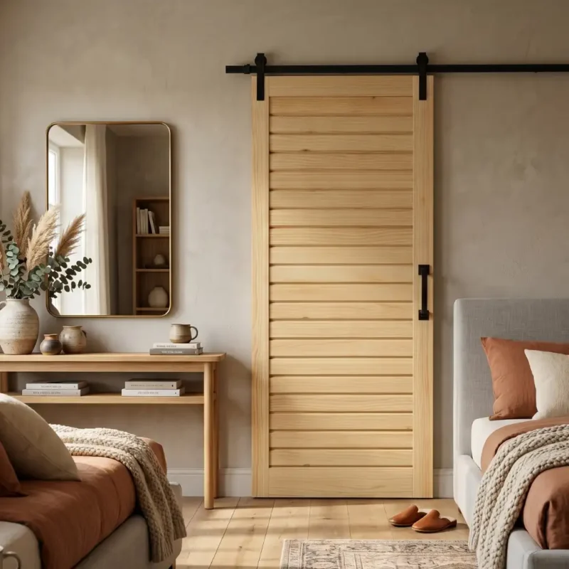 Pine Horizontal Sliding Barn Door with Sliding Mechanism