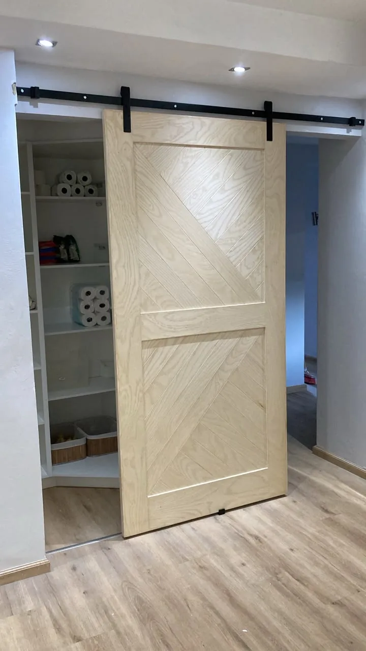 Chevron herringbone timber sliding barn door, bespoke pattern commission, South Africa
