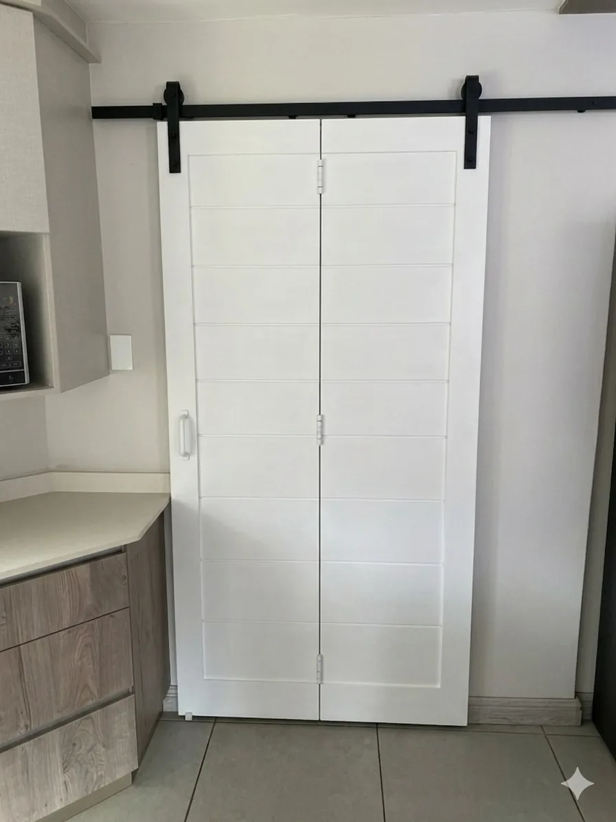 Matched pair of white horizontal-slat sliding doors, custom commission, South Africa